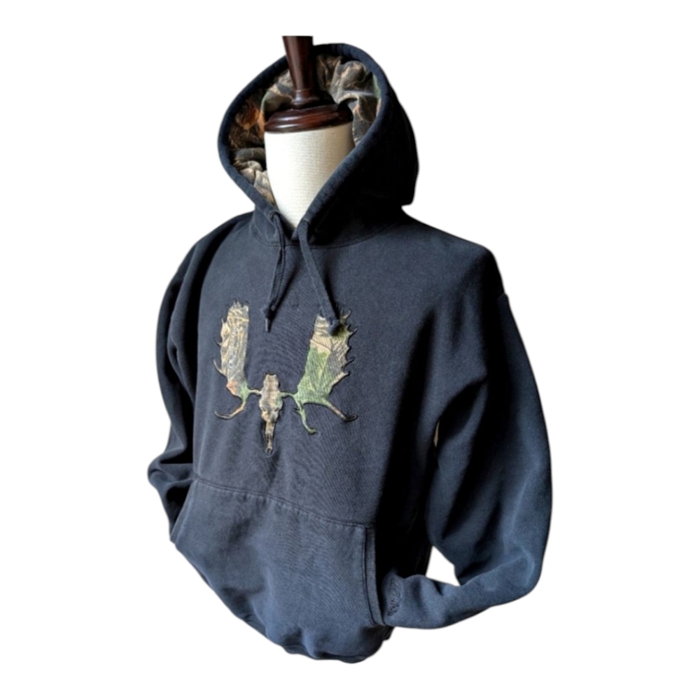 Rare Cabela's Moose Antler Skull Applique Camo Embroidered Camo Lined Men's L